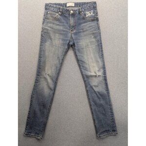 Dior Jeans Mens 31 Blue Distressed Slim Fit Embroidered Logo Denim Designer